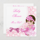かわいい赤ちゃんシャワーガールベビーピンクホワイト 招待状 (正面/裏面)