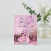 かわいい赤ちゃんシャワーガールベビーホットピンクスワン魔法 招待状 (スタンド正面)