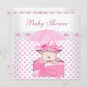 かわいい赤ちゃんシャワーガールベビーホワイトピンク水玉模様 招待状 (正面/裏面)