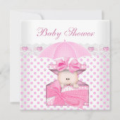 かわいい赤ちゃんシャワーガールベビーホワイトピンク水玉模様 招待状 (正面)