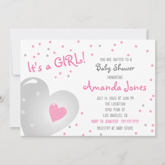 かわいい赤ちゃんシャワーガール☆*:💗 招待状 (正面)