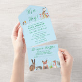 かわいい赤ちゃんシャワーキツネハレ男の子フローラ オールインワン招待状 (貼ってはがせる)