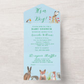 かわいい赤ちゃんシャワーキツネハレ男の子フローラ オールインワン招待状 (内側)