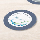 かわいい赤ちゃんシャワーコースターウォーターカラークジラ ラウンドペーパーコースター (アングル)