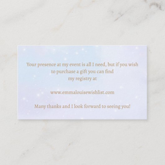 かわいい赤ちゃんシャワーサファリ動物ブルーギフトレジストリ エンクロージャーカード (裏面)