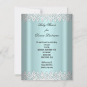 かわいい赤ちゃんシャワーティール(緑がかった色)男の子または女の子 招待状 (裏面)