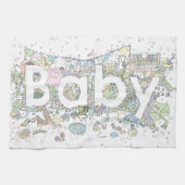 かわいい赤ちゃんシャワーパステルピンク象の詳細な芸術 キッチンタオル (横)