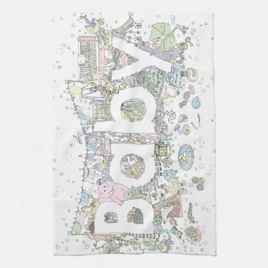 かわいい赤ちゃんシャワーパステルピンク象の詳細な芸術 キッチンタオル (縦)