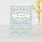 かわいい赤ちゃんシャワーパターン カード (黄色い花)
