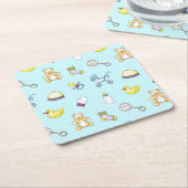 かわいい赤ちゃんシャワーパターン スクエアペーパーコースター (アングル)