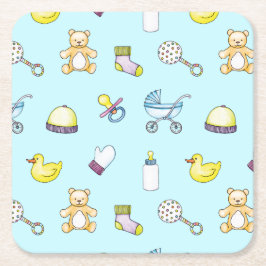 かわいい赤ちゃんシャワーパターン スクエアペーパーコースター
