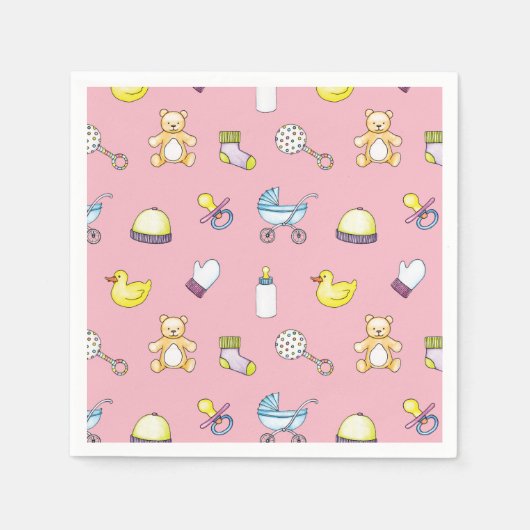 かわいい赤ちゃんシャワーパターン スタンダードカクテルナプキン (正面)
