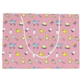 かわいい赤ちゃんシャワーパターン ラージペーパーバッグ (裏面)