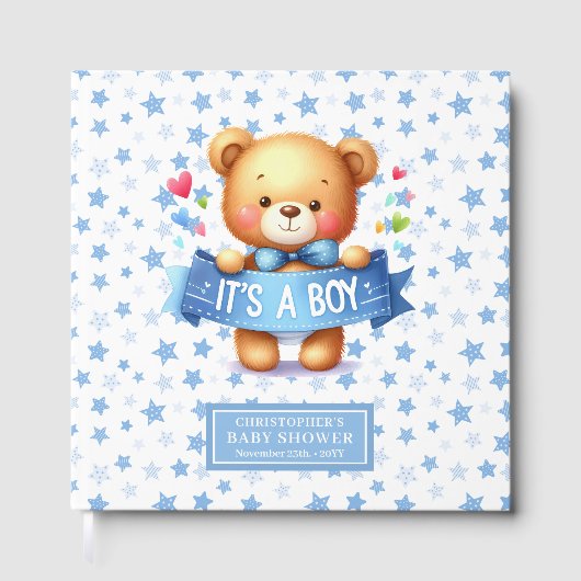 かわいい赤ちゃんシャワーパーティーの男の子のゲストブック ゲストブック (正面)