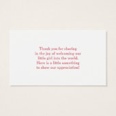 かわいい赤ちゃんシャワーピンクの傘ありがとうつるラベル (裏面)