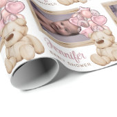 かわいい赤ちゃんシャワーピンクカスタムバルーン写真&名前 ラッピングペーパー (ロールコーナー)