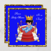 かわいい赤ちゃんシャワーブルー金ゴールドボーイプリンスクラウン 招待状 (正面/裏面)