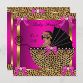 かわいい赤ちゃんシャワーベビーガールヒョウのピンク金ゴールド 招待状 (正面/裏面)