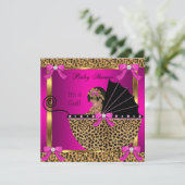 かわいい赤ちゃんシャワーベビーガールヒョウのピンク金ゴールド 招待状 (スタンド正面)