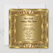 かわいい赤ちゃんシャワーベビーガールヒョウ金ゴールドフレーム 招待状 (裏面)