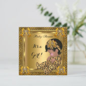 かわいい赤ちゃんシャワーベビーガールヒョウ金ゴールド 招待状 (スタンド正面)
