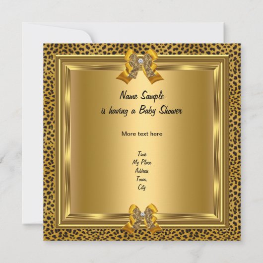 かわいい赤ちゃんシャワーベビーガールヒョウ金ゴールド 招待状 (裏面)