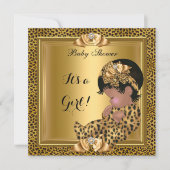 かわいい赤ちゃんシャワーベビーガールヒョウ金ゴールド 招待状 (正面)