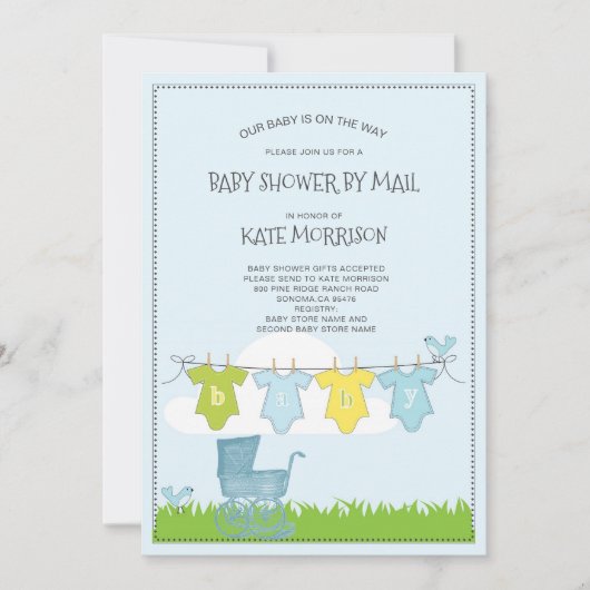 かわいい赤ちゃんシャワーベビーボディスーツ着 招待状 (正面)