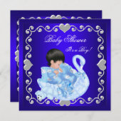 かわいい赤ちゃんシャワーボーイベビー王室のブルースワン 招待状 (正面/裏面)