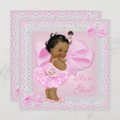 かわいい赤ちゃんシャワー女かわいらしの子ピンクツチュエスニック 招待状 (正面/裏面)