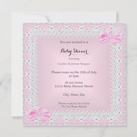 かわいい赤ちゃんシャワー女かわいらしの子ピンクツチュエスニック 招待状 (裏面)