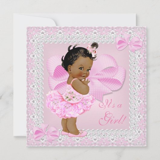 かわいい赤ちゃんシャワー女かわいらしの子ピンクツチュエスニック 招待状 (正面)