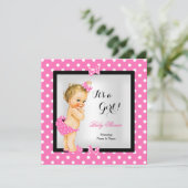 かわいい赤ちゃんシャワー女かわいらし子ピンクブラックブロンド 招待状 (スタンド正面)