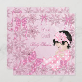 かわいい赤ちゃんシャワー女の子かわいらしピンクの雪の結晶バラ 招待状 (正面/裏面)