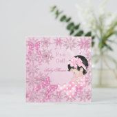 かわいい赤ちゃんシャワー女の子かわいらしピンクの雪の結晶バラ 招待状 (スタンド正面)