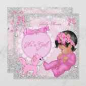 かわいい赤ちゃんシャワー女の子キッテンピンクの雪片 招待状 (正面/裏面)