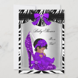 かわいい赤ちゃんシャワー女の子ゼブラパープルベビーシューズ2 招待状