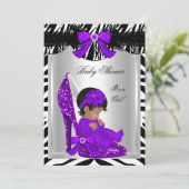 かわいい赤ちゃんシャワー女の子ゼブラパープルベビーシューズ2 招待状 (スタンド正面)