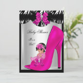 かわいい赤ちゃんシャワー女の子ゼブラホットピンクベビー靴 招待状 (スタンド正面)