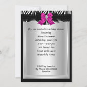 かわいい赤ちゃんシャワー女の子ゼブラホットピンクベビー靴 招待状 (裏面)