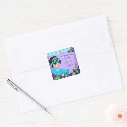 かわいい赤ちゃんシャワー女の子ティール（緑がかった色）ブルーパープル スクエアシール (封筒)