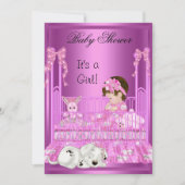 かわいい赤ちゃんシャワー女の子ピンクのコットパピートイズ 招待状 (正面)