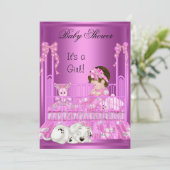 かわいい赤ちゃんシャワー女の子ピンクのコットパピートイズ 招待状 (スタンド正面)