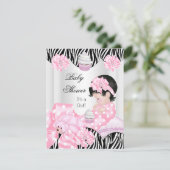 かわいい赤ちゃんシャワー女の子ピンクのゼブラカップケーキ 招待状 (スタンド正面)