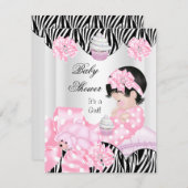 かわいい赤ちゃんシャワー女の子ピンクのゼブラカップケーキ 招待状 (正面/裏面)