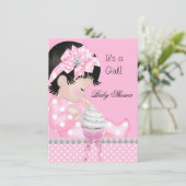 かわいい赤ちゃんシャワー女の子ピンクスポットカップケーキ 招待状 (スタンド正面)