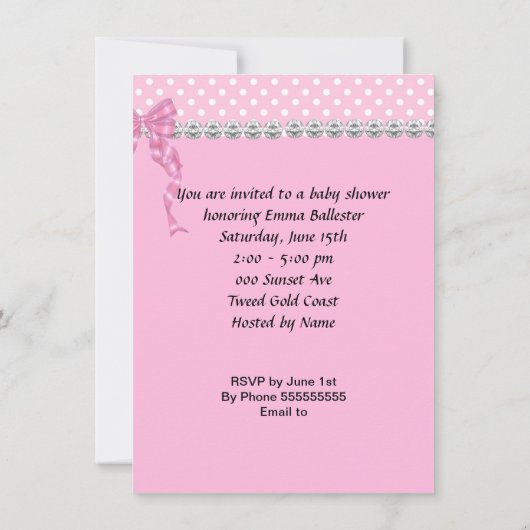 かわいい赤ちゃんシャワー女の子ピンクスポットカップケーキ 招待状 (裏面)