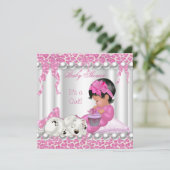 かわいい赤ちゃんシャワー女の子ピンクヒョウのカップケーキ 招待状 (スタンド正面)