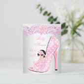 かわいい赤ちゃんシャワー女の子ピンクベビーシューレース 招待状 (スタンド正面)