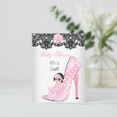 かわいい赤ちゃんシャワー女の子ピンクベビーシューレース 招待状 (スタンド正面)